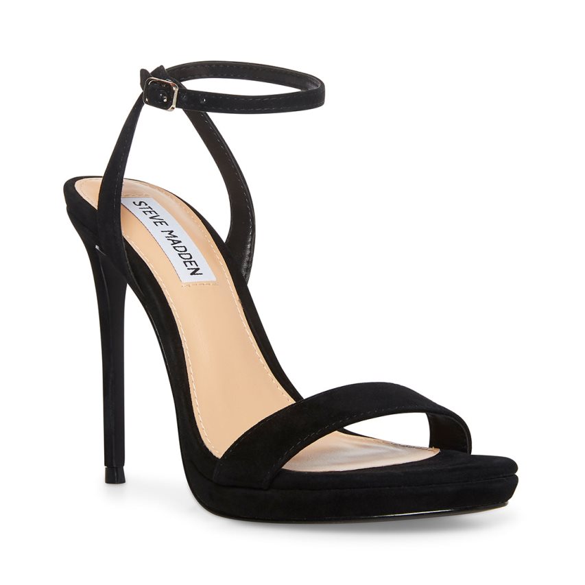 Black Steve Madden Wafer Suede Women's Heels Sandals | PH 6903KEQ